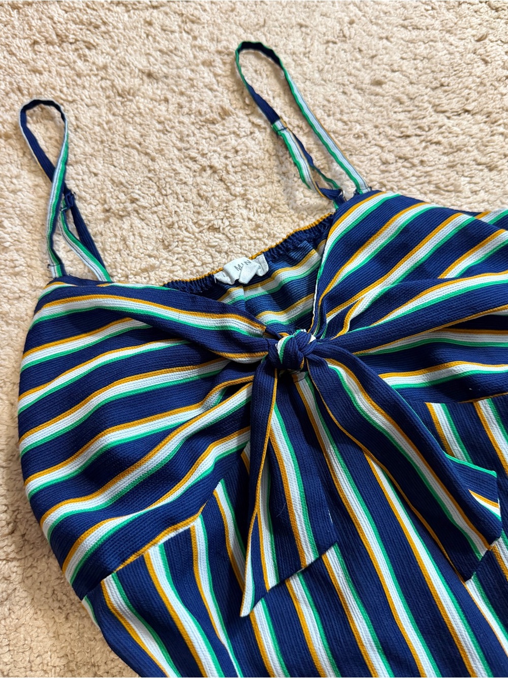 Womens Y2K Babydoll Tank Top size S Small Striped V Neck Spaghetti Strap Blue